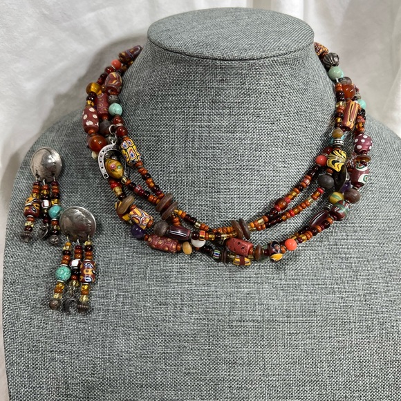 South Western Style Earrings and Necklace set made using Gems, Stones and Beads - Picture 2 of 6